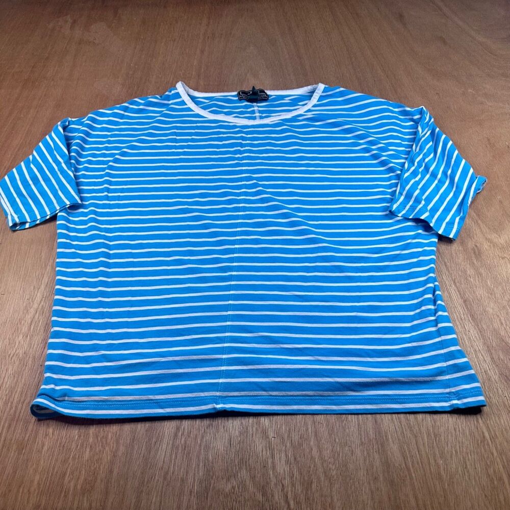 Lauren Active Ralph Lauren XL Teal Blue White Stripe Stretch Top Coastal